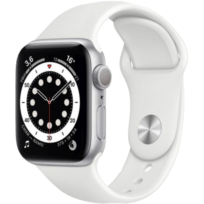Apple Watch Series 6 44mm Silver Aluminum Case with White Sport Band